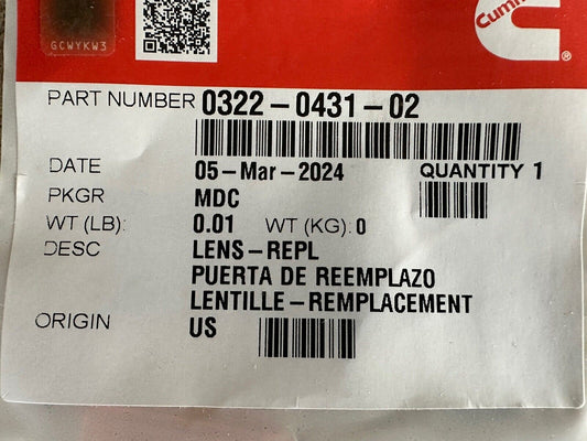 322-0431-02 Cummins Onan Lens Replacement Indicator Pre-LOP / HET Detector Bulb