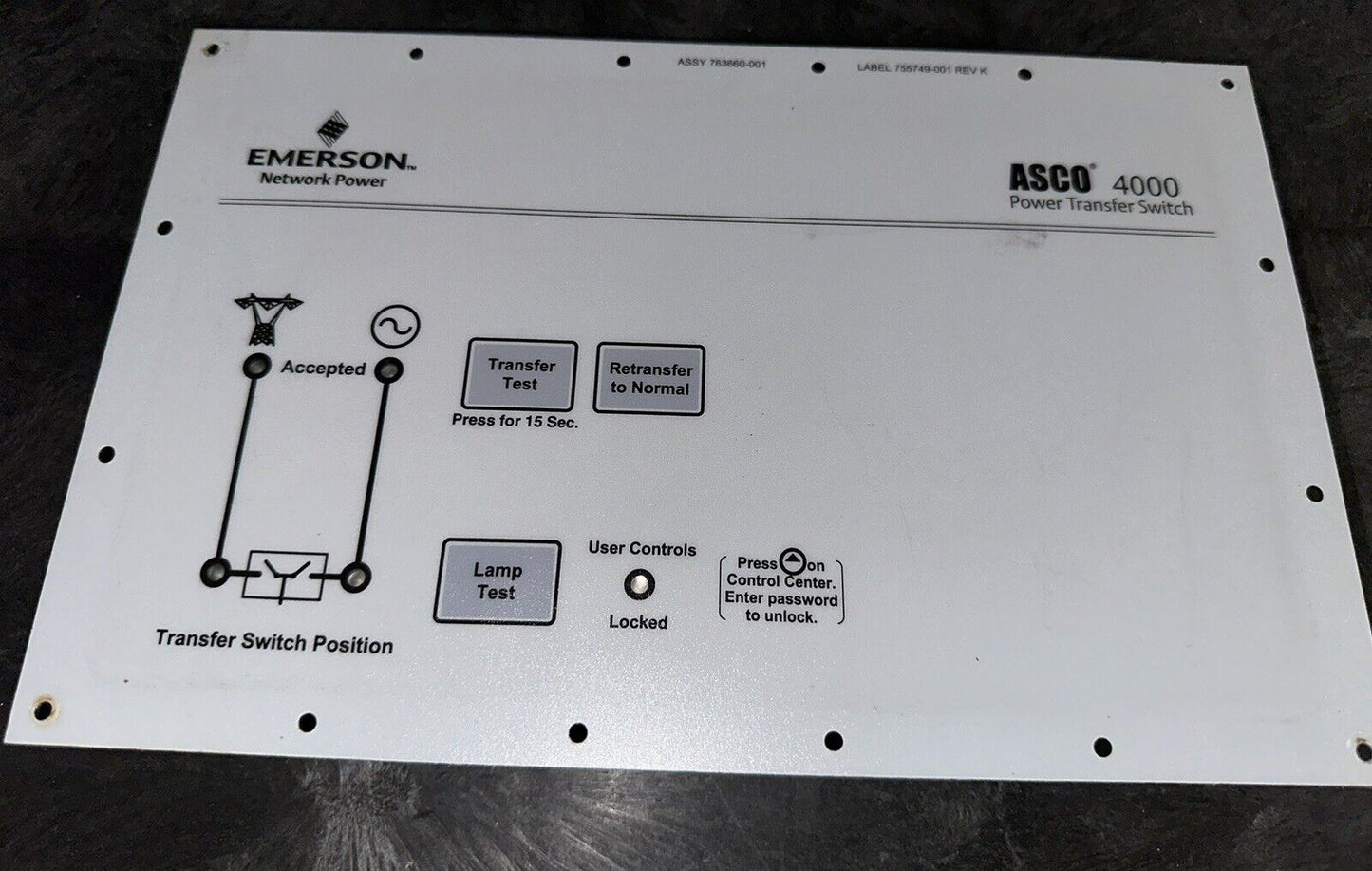 763660 Asco 4000 Series Interface Panel Features 5 & 6B Accessory Keypad 755886