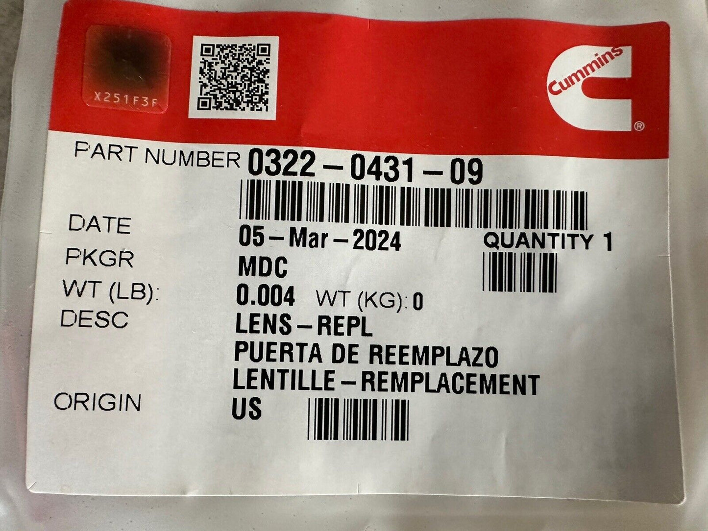 322-0431-09 Cummins Onan Lens Replacement Ground Fault Indicator Bulb Detector